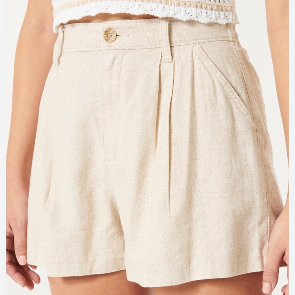 Hollister Livvy Linen Blend Shorts XXL Ultra High Rise Pleated Natural NWT